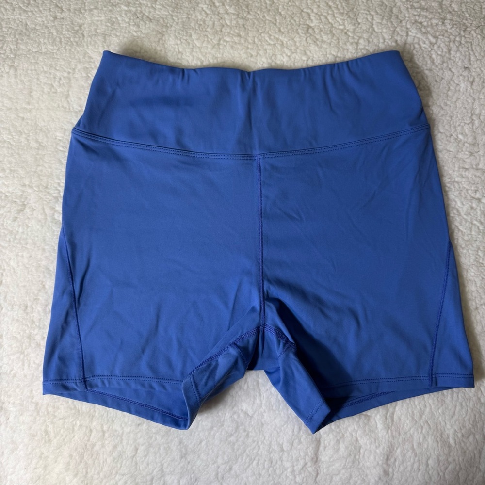 Unbranded Blue Athletic Biker Shorts Women Size M High Waist Stretch Workout